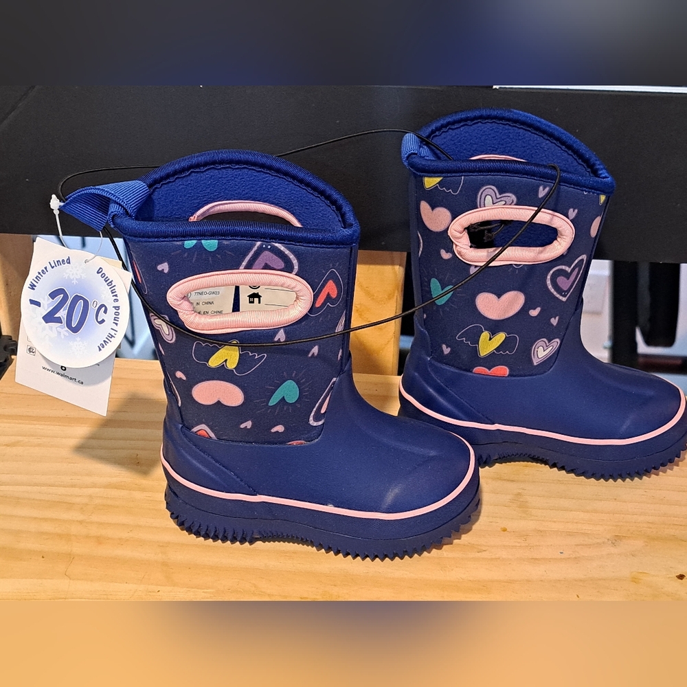 George Baby/Toddler Blue/Pink Heart Pattern Winter Snow Lined Boots Water Proof